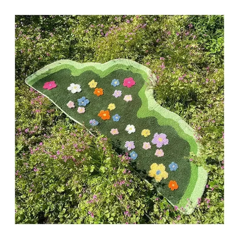 Green Moss Flower Tufting Carpet Plants 3D Flower Wavy Shape Rug Absorbent And Non-slip Bathrooms And Living Rooms Decor Carpets