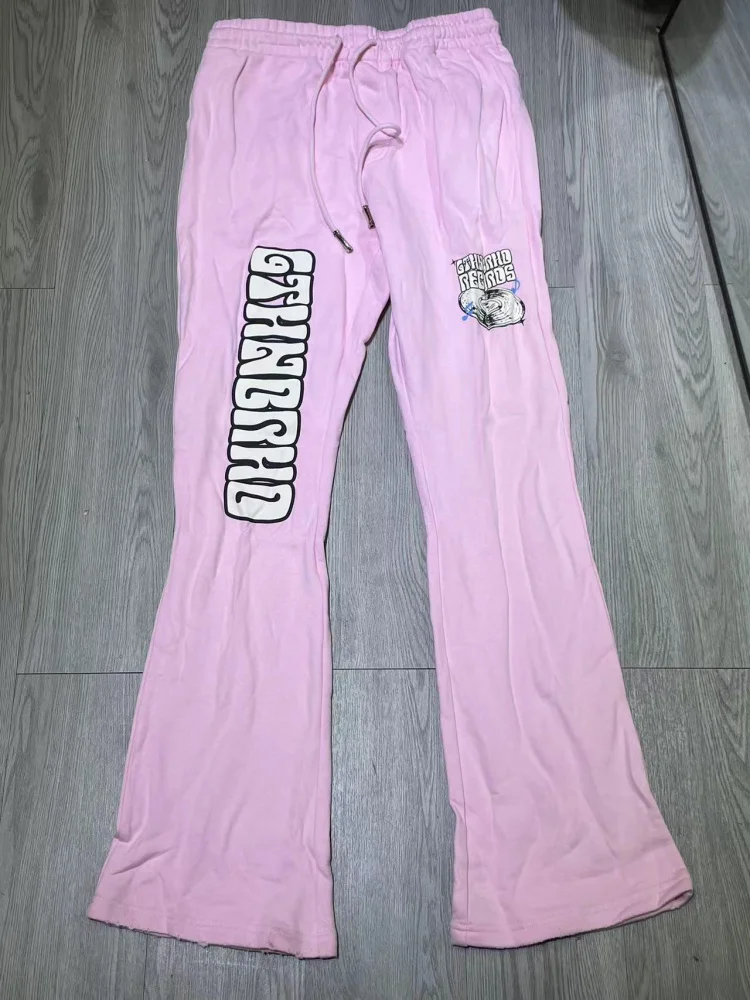 

Bigd Men's Elastic Printed Bell Bottom Sports Pants US Style High Waist Long Trousers Casual Loose Fit Jeans Youth Fashion