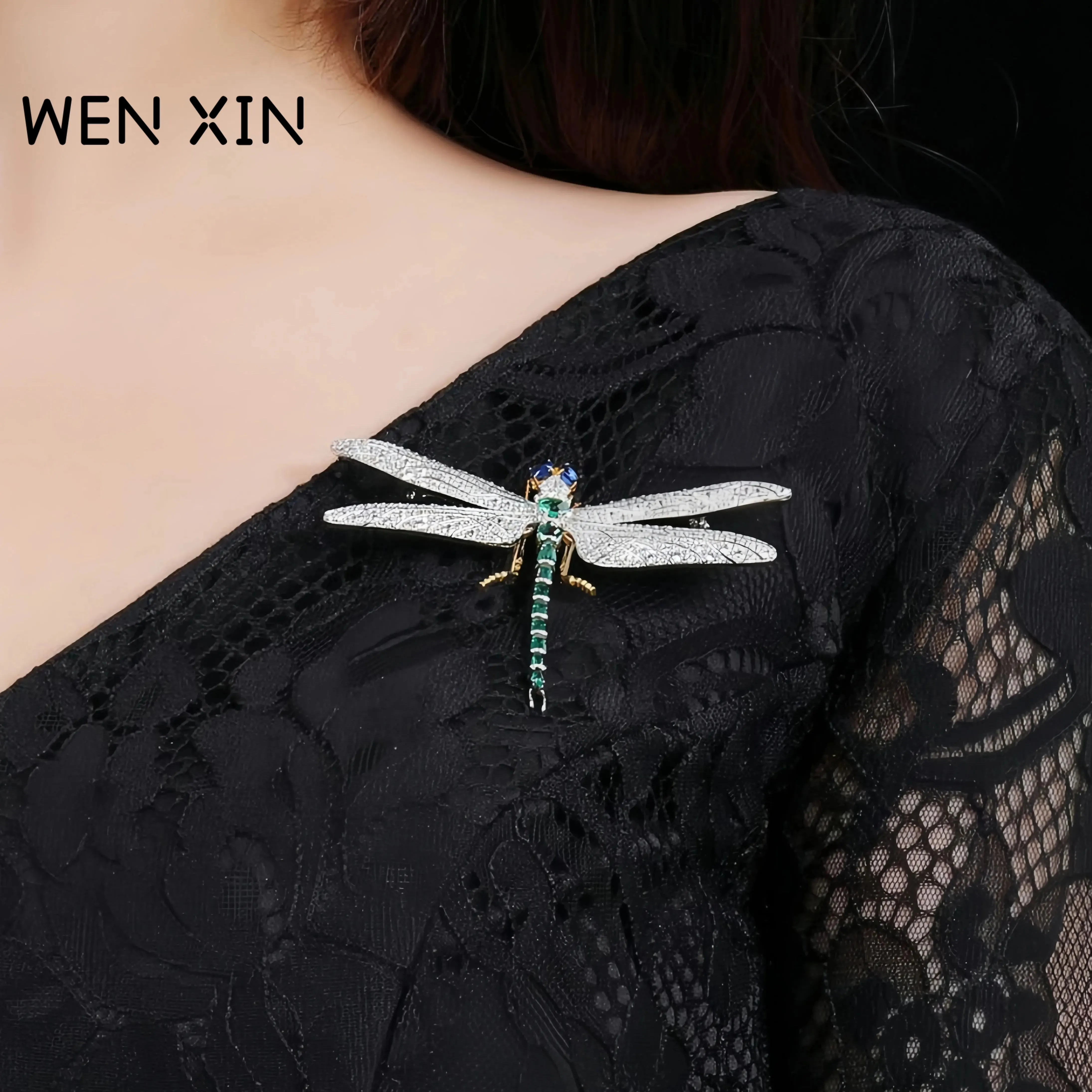 

WENXIN Brand MST S925 925 Sterling Silver Dragonfly Brooch Lab Grown Gemstones High Carbon Diamond Brooch Jewelry