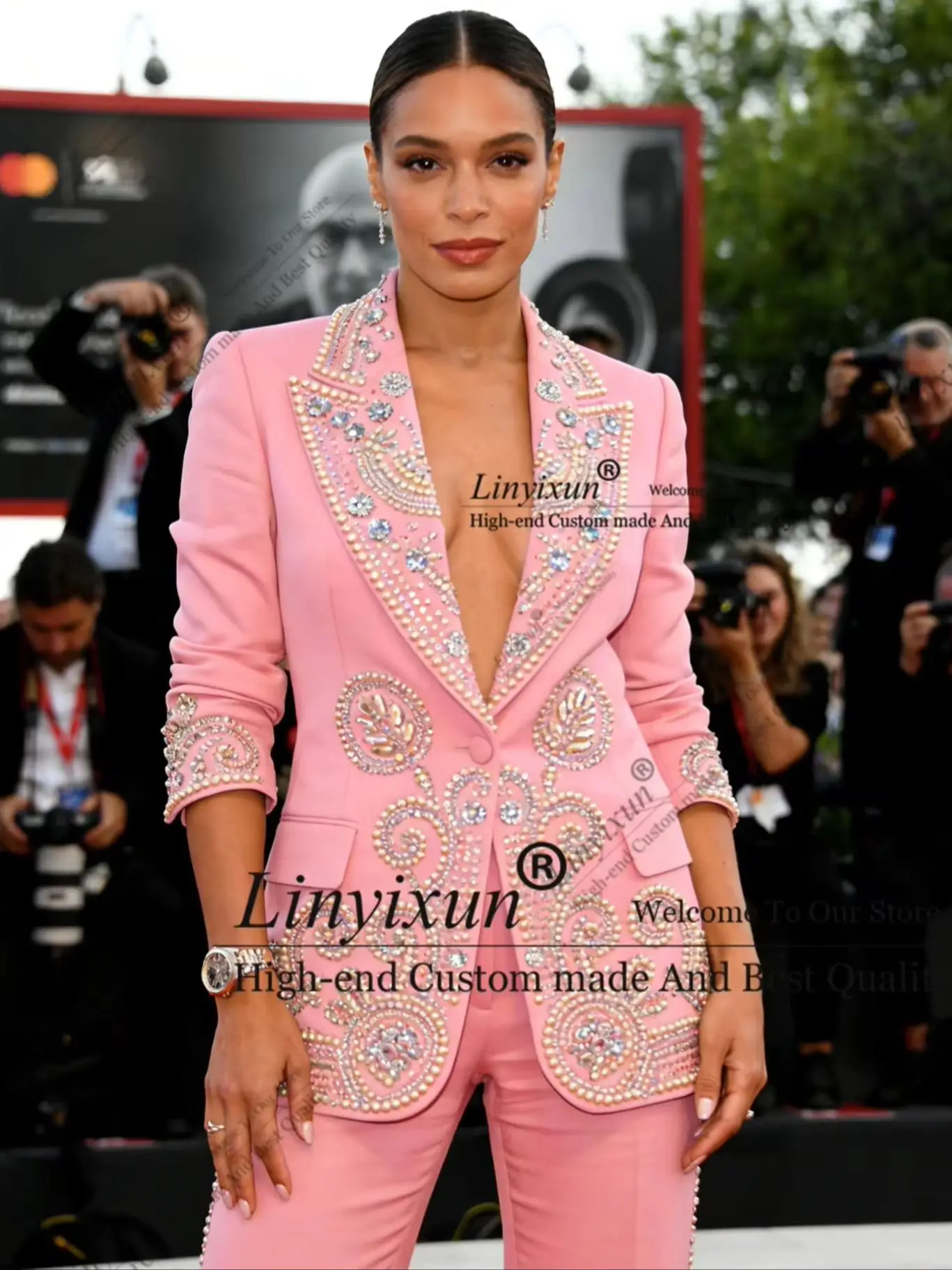 Shiny Crystals Rhinestone Women Suits Sets 2 Piece Fashion Customized Peaked Lapel Outfits Shiny Casual Chic Female Suit