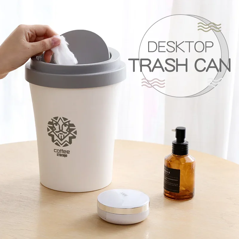 Piccoli Cestini Dei Rifiuti Creatività tazza di Caffè a forma di cestino di Plastica può Rotolamento Tipo di Copertura Rotonda In Piedi desktop di