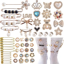 55 PCS Socks Charms Pins Kit Pearl Rhinestone Brooch Pins Safety Pin Charm Jewelry Charms for Socks Jewelry Hat Scarf Shawl