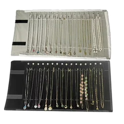 Black Grey High Quality Flannelette Or Leather 16 Necklace Jewelry Roll Bag Necklace Storage Bag Prop Pendant Storage Bag