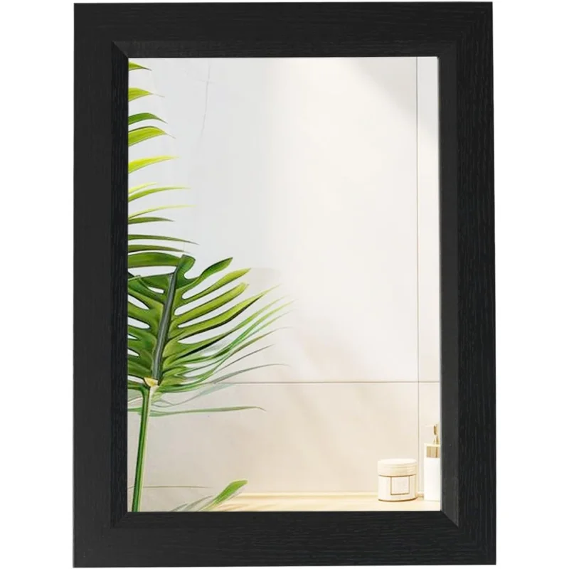 

Rustic Black Bathroom Mirror, 11.8x15.8 Inch Wooden Frame Rectangle Wall Mirror, Hanging Horizontally or Vertically, Suitable fo