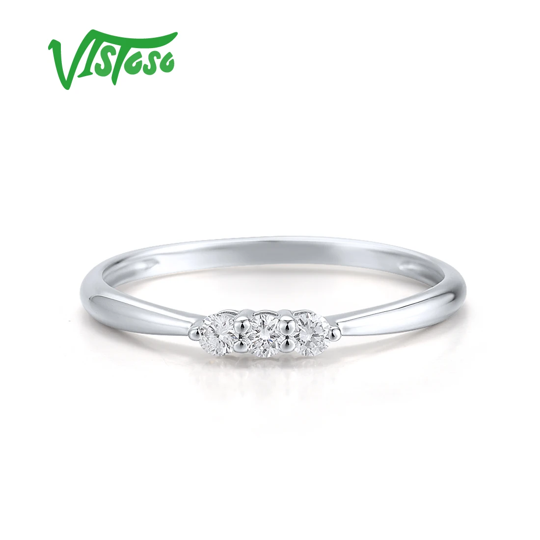 VISTOSO Gold Rings For Lady Real 14K 585 White Gold Sparkling Diamond Promise Engagement Anniversary Gift Dainty Fine Jewelry