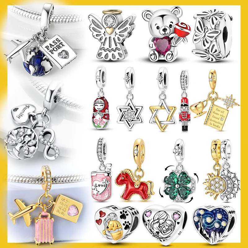 

New Original 925 Sterling Silver Charms Beads Bear Horse Sun Angel Pendant For Woman Jewelry Making DIY Gift