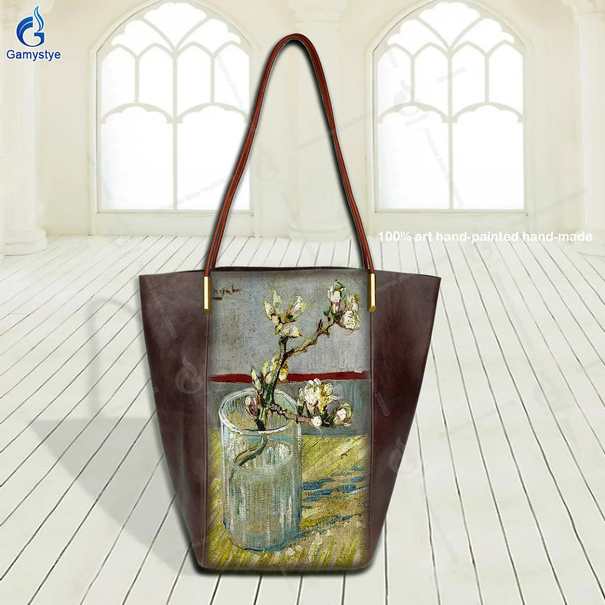 Women'S Fashion Bags Luxury Designer Brands Flowers cultivated in water cups Messenger Bag 100% Real Cowhide Leather Multicolor