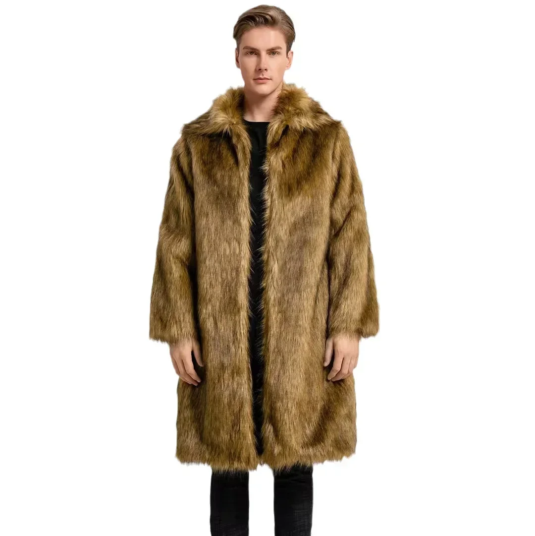 Men Faux Fox Fur Jacket Coat Winter Warm Thick Fluffy Long Sleeve Shaggy Outerwear Luxury Fur Long Jacket Bontjas Jackets Mens