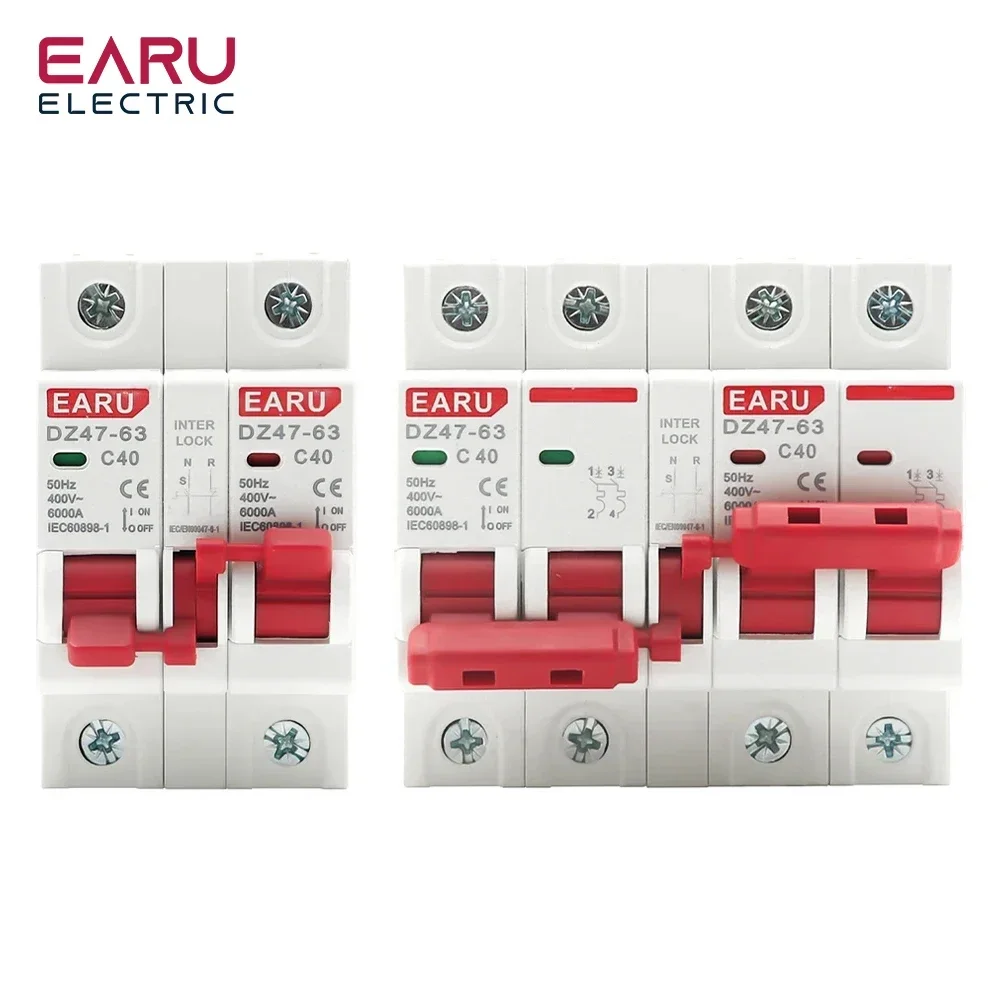 Interruptor de circuito de enclavamiento de transferencia Manual de doble potencia, interruptor de desconexión de aislamiento de Riel Din MCB 40A 63A, 1P + 1P 2P + 2P MTS AC