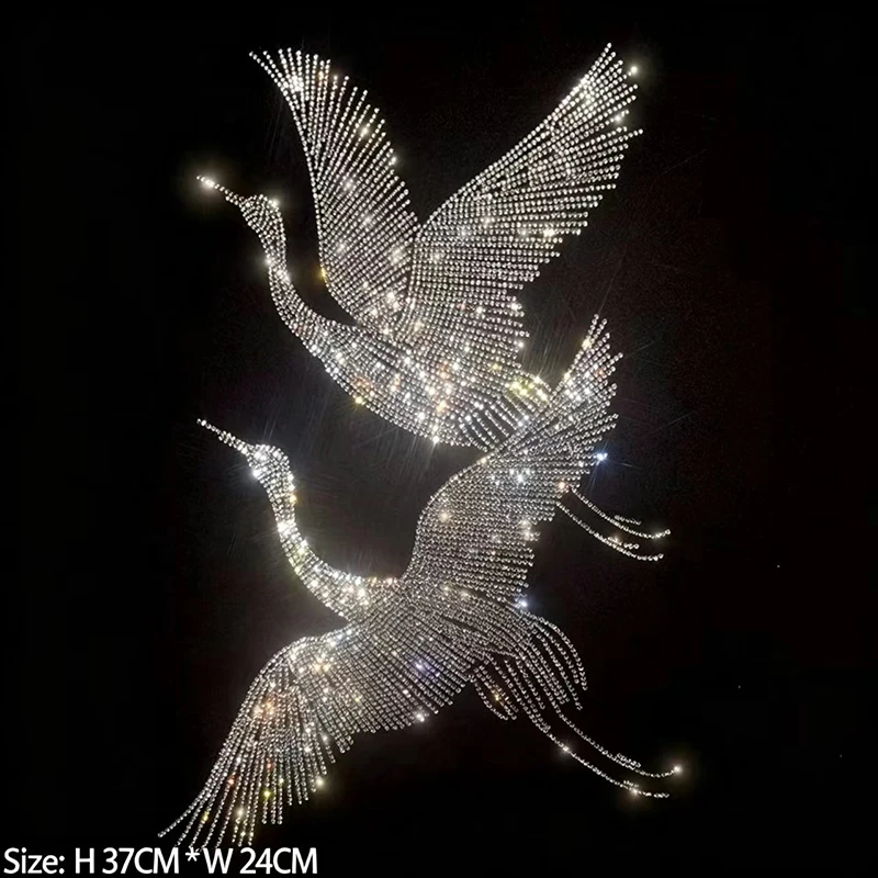 Flying Crane Patch Shiny Fashion Large Cloth stickers Hot Drill Sequins DIY Clothes T-Shirt Decorative Patch Clothing Accessorie