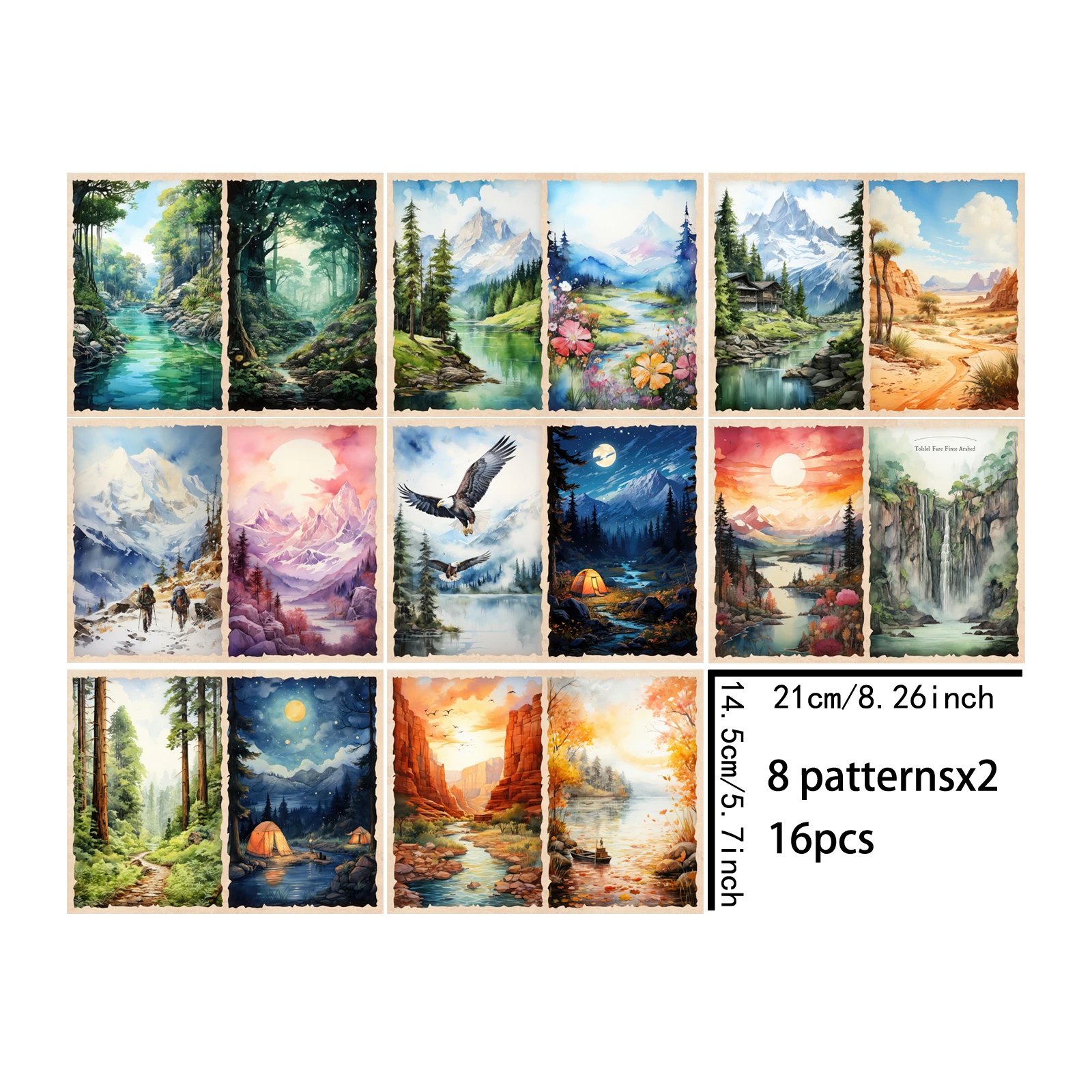 16 Sheets A5 Size Mountains, Rivers And Snow Scenery Background Vintage Grunge Journal Planning Scrapbooking