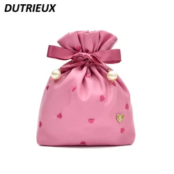 Summer Embroidered Fashion Mesh Sweet Small Size Drawstring Bag for Women CuteTravel Pack Ladies Cosmetic Bags Gadget Storage