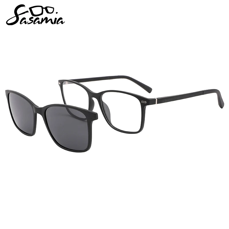 

SASAMIA Unisex Foldable Lenses Clip On Sunglasses Eyeglasses TR90 Myopia Prescription Rectangle Reading Glasses Frame C8007