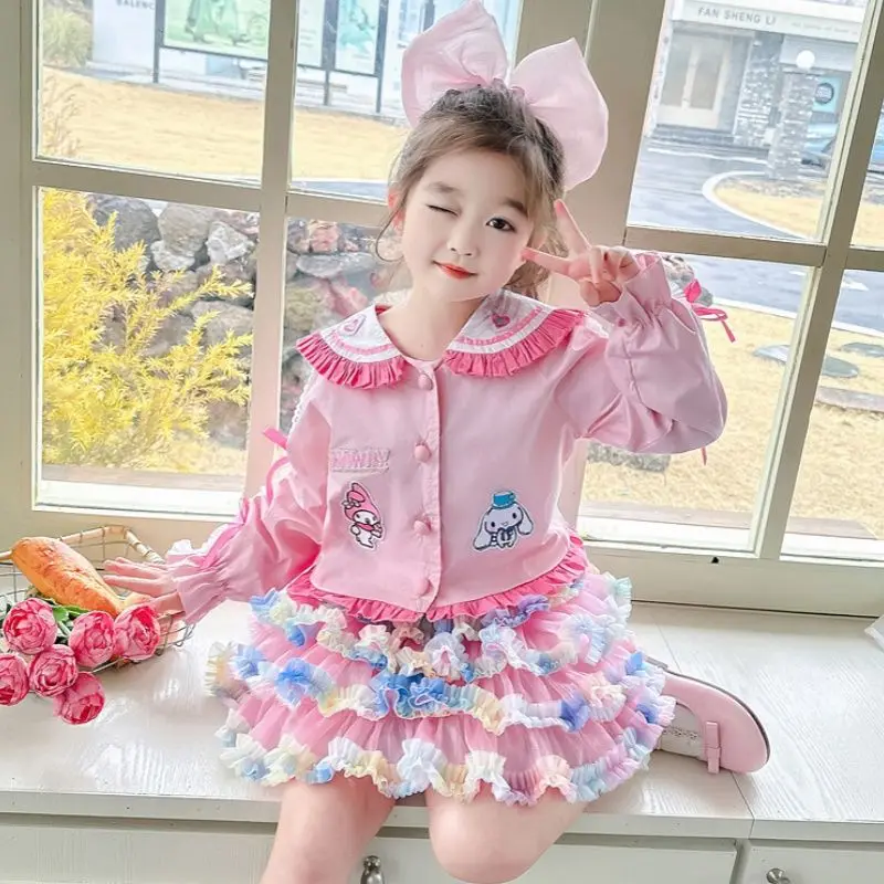 

Kawaii Cinnamoroll My Melody Sanrio Children Cute Cartoon Princess Dress Students Comfortable Long Sleeved Jacket Gift for Kids