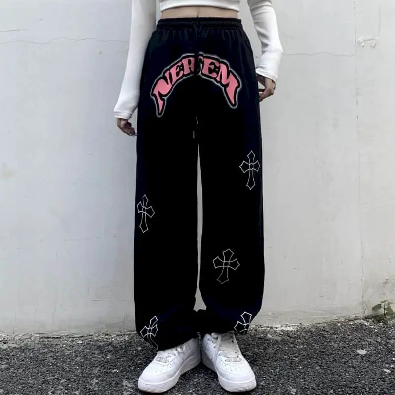 

Jazz Women's Pants Vintage Sweatpants Loose Pants Korean Fashion Casual Leggings Y2k Pants Women Clothing Lace-up Baggy Pants