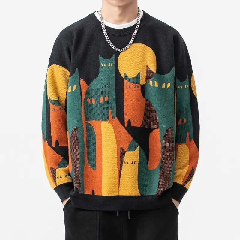 

2025 модные мужские свитера, пуловеры, корейские зимние теплые вязаные свитера с круглым вырезом, свободный топ высокого качества, модная мужская одежда