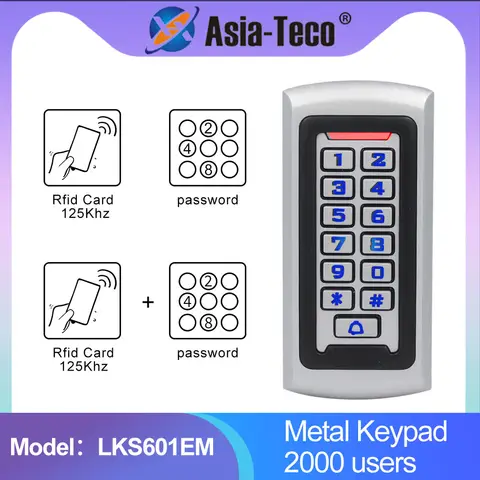 LED 백라이트 메탈 키패드 Wiegand RFID 카드 리더기 125kHz 액세스 제어 시스템, 2000 사용자 지원 독립형 근접 카드 도어 잠금 장치