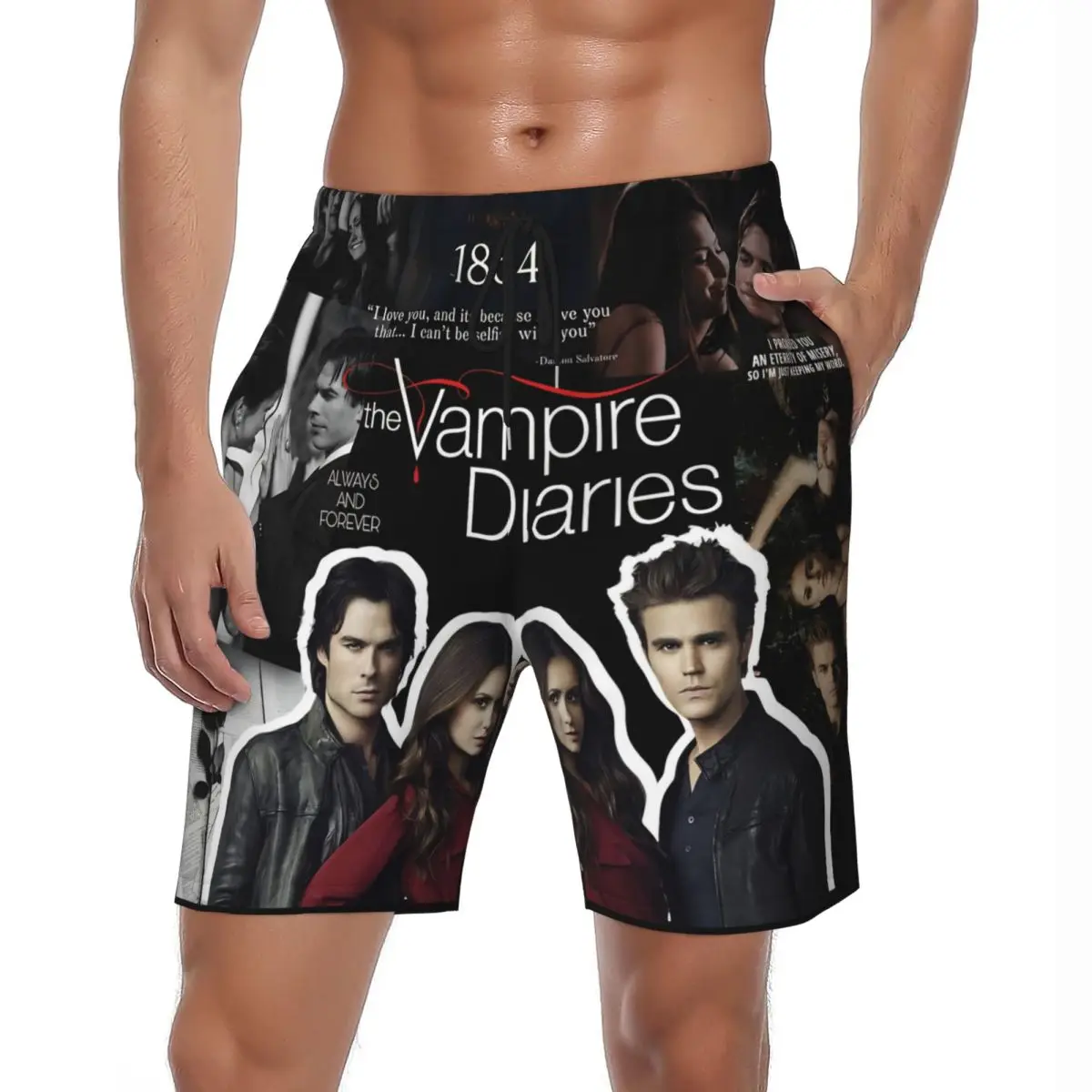 

Men Board Shorts The Vampire Diaries Damon Salvatore TV Series Beach Trunks Breathable Surfing Hot Large Size Beach Shorts