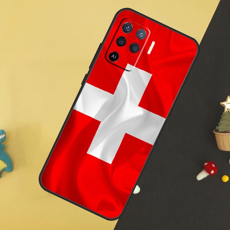 Switzerland Swiss Flag For OPPO A9 A5 A53 2020 A52 A72 A96 A76 A16 A54 A74 A94 A58 A78 A98 A15 A79 A17 A57 A77 Case