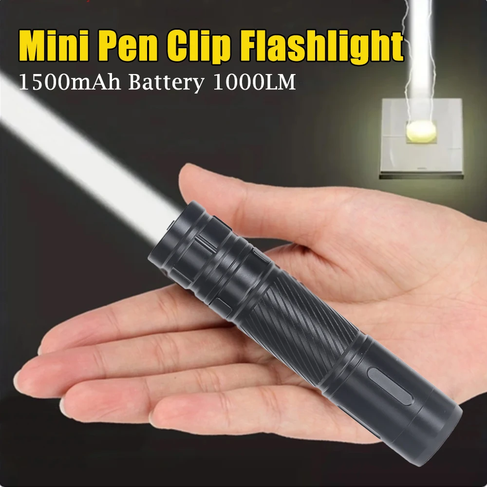 

LED Flashlight 1000LM Flashlights USB Rechargeable Portable Pen Clip Lantern 1500mAh IPX6 for Camping Hiking Emergency Torch