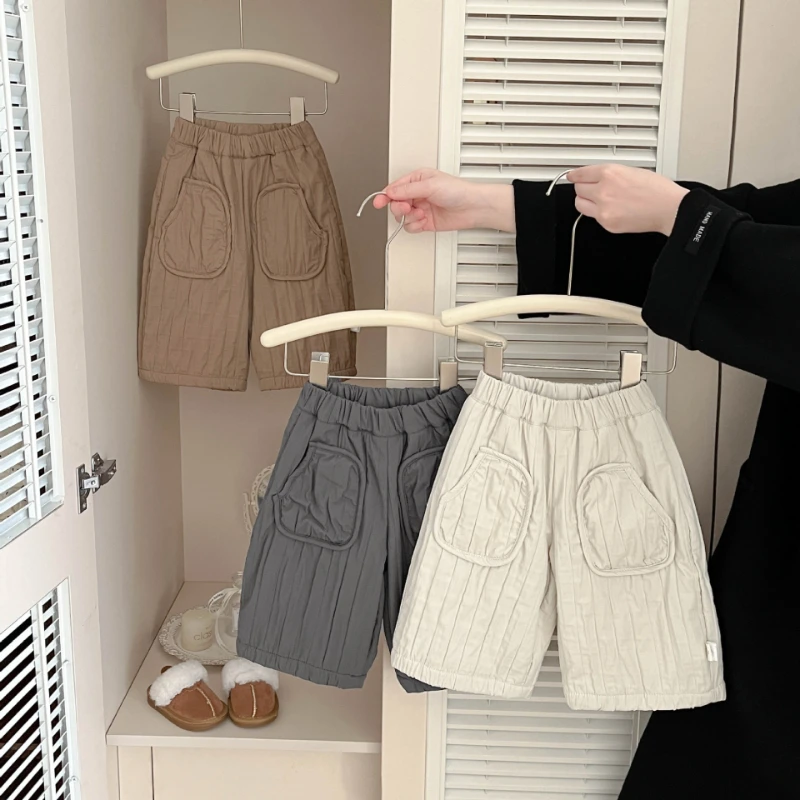 

2025 Winter Hot selling Children's Winter Cotton Thick Solid Color Large Pocket Outerwear Pants