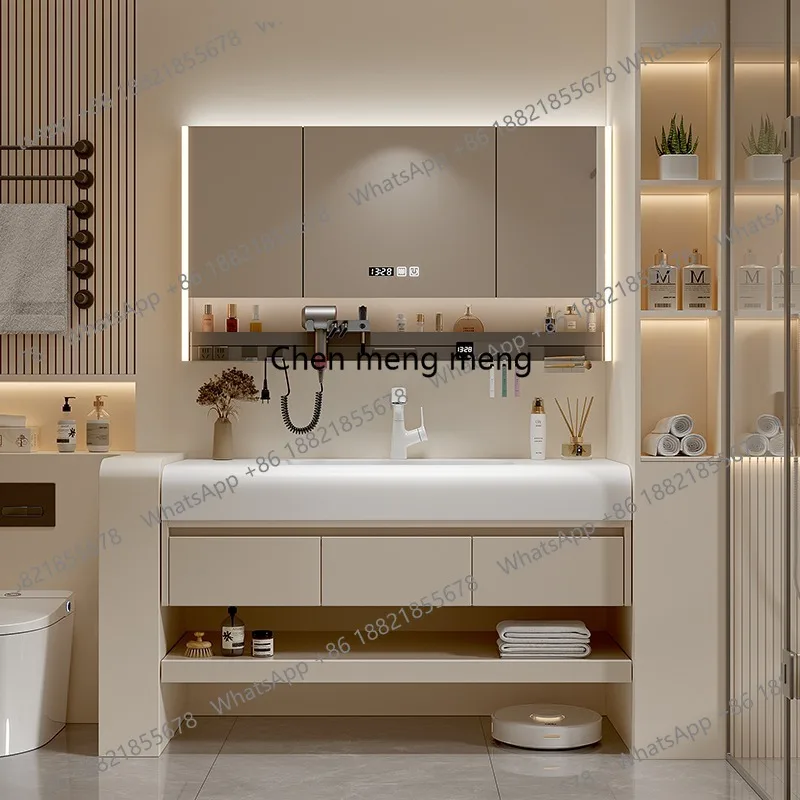 Light luxury bathroom cabinet combination Qimeishi integrated basin bathroom cabinet Wash table Smart mirror Washbasin cabinet