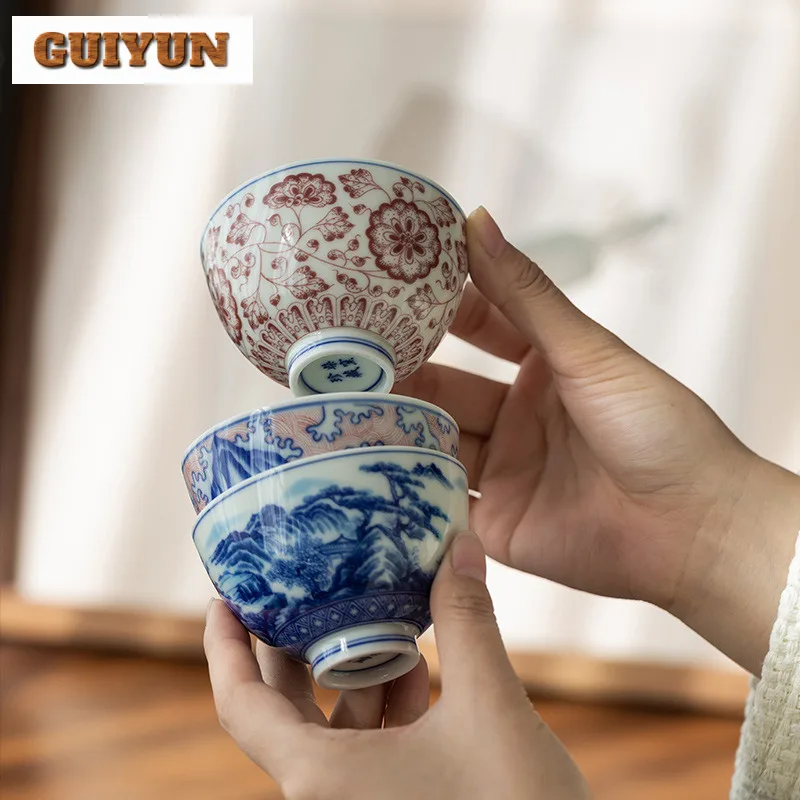 90 مللي ريترو الأزرق والأبيض فنجان الشاي اليدوية وعاء الشاي مجموعة من أكواب الشاي تذوق رائحة كوب تشازان ماستر أكواب الشاي الديكور