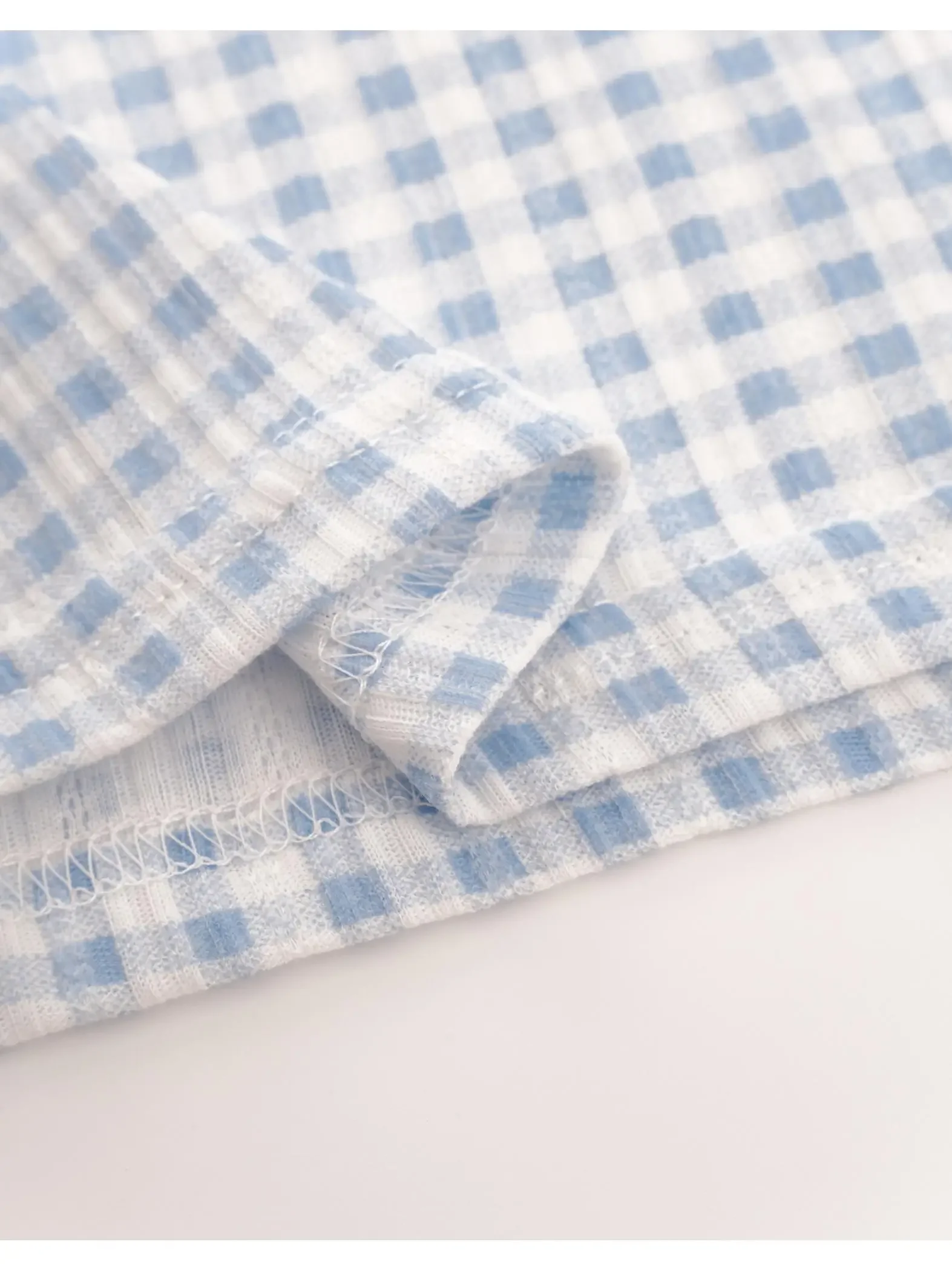 

Korean Sle Sweet Plaid Knot round Ne T-irt Women's Spring Summer New Ba Beautiful Bubble Sve Personali...