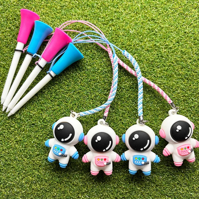 Cartoon Astronaut Golf Tees with Anti-Loss Lanyard, Fun Astronaut Golf Tee Set & Holder