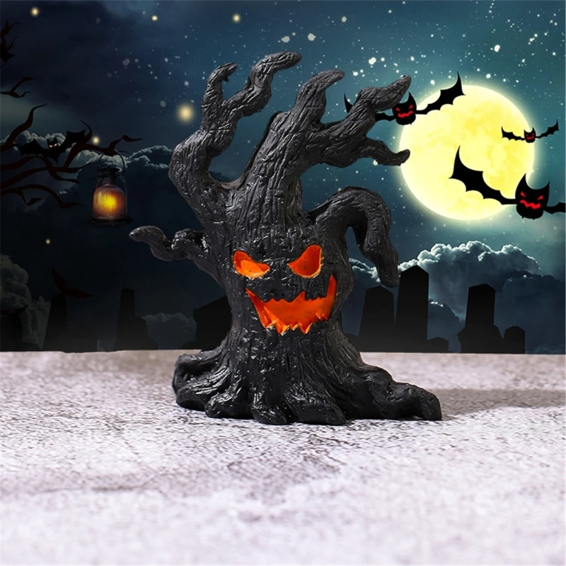 4Pcs Halloween Tree Ghostly Miniature Figurine Resins Stump Ornaments for Home Book Shelf Garden Landscape Decoration