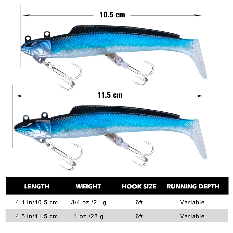 Goture 5 pçs/lote silicone isca de pesca swimbait jig cabeça de borracha cauda artificial suave isca searchbait 21g 28g 2022 pesca