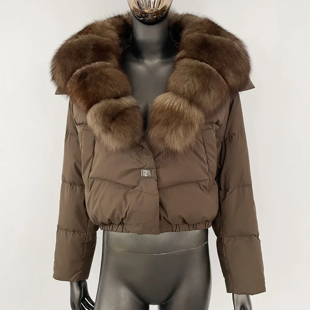 Winter Thick Warm Street Wear Real Racoon Fur Jacket Women Duck Down Coat Short Outerwear Big Natural Real Fox Fur Collar Coat