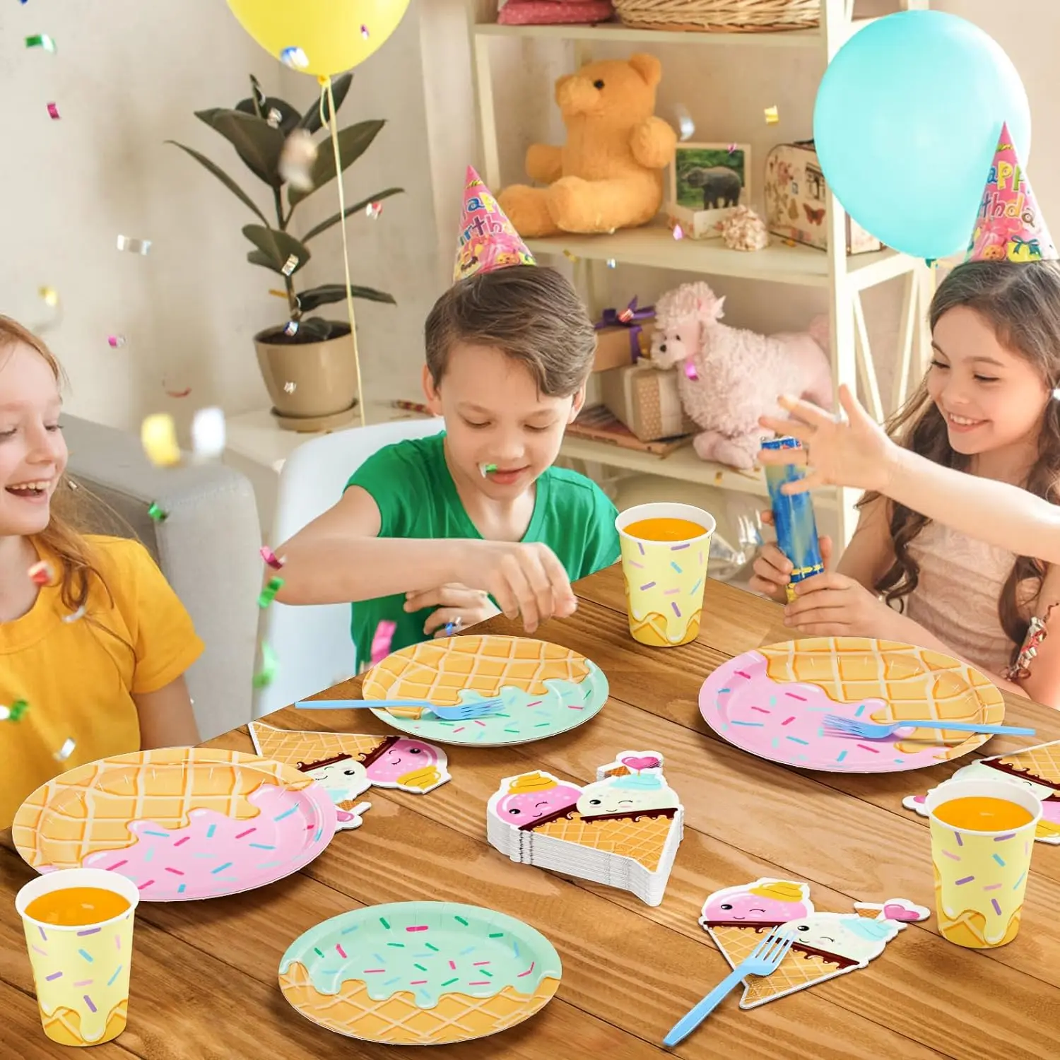 Ice Cream Disposable Tableware Set, Party Table Decorations, Girl Plates, Napkins, Cups, Banner, Birthday Party Supplies