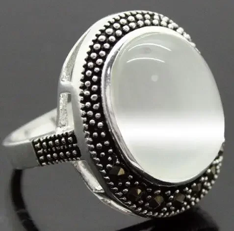 

NEW JEWELRY VINTAGE WHITE OPAL MARCASITE 925 STERLING SILVER RING SIZE 7/8/9/10