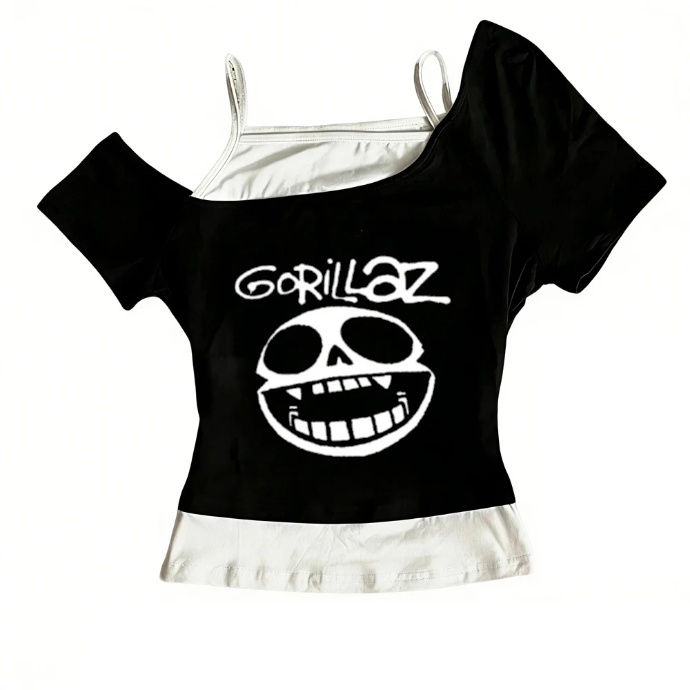 Gorillaz Crop-Top für Damen, japanischer Gothic-Grunge-Stil, Sommer-Ausverkauf, Top-T-Shirts, koreanische Modescene, Gyaru, japanische Grafik – Detail 2