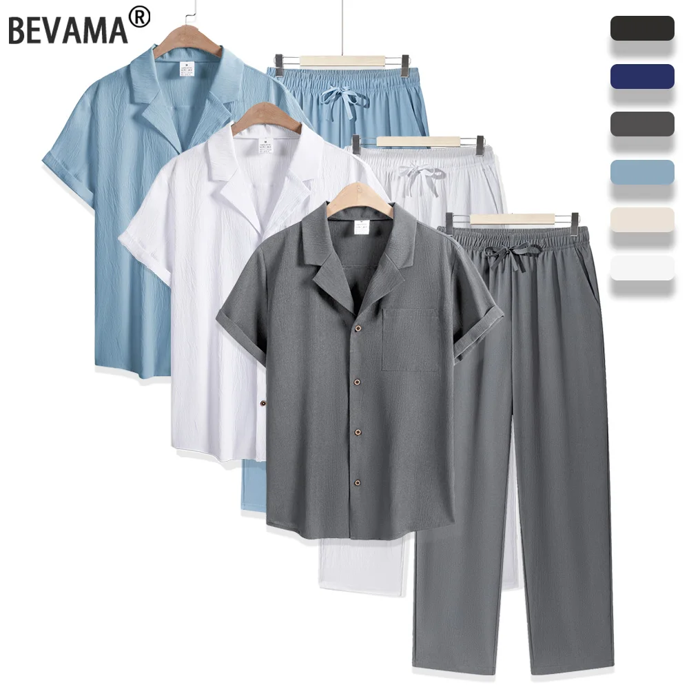

Summer Casual Ice Silk Short Sleeve T-Shirt Shorts Set for Men Fashion Beach Linen Polo Shirt Pants 2-Piece Set Daily Combo Suit