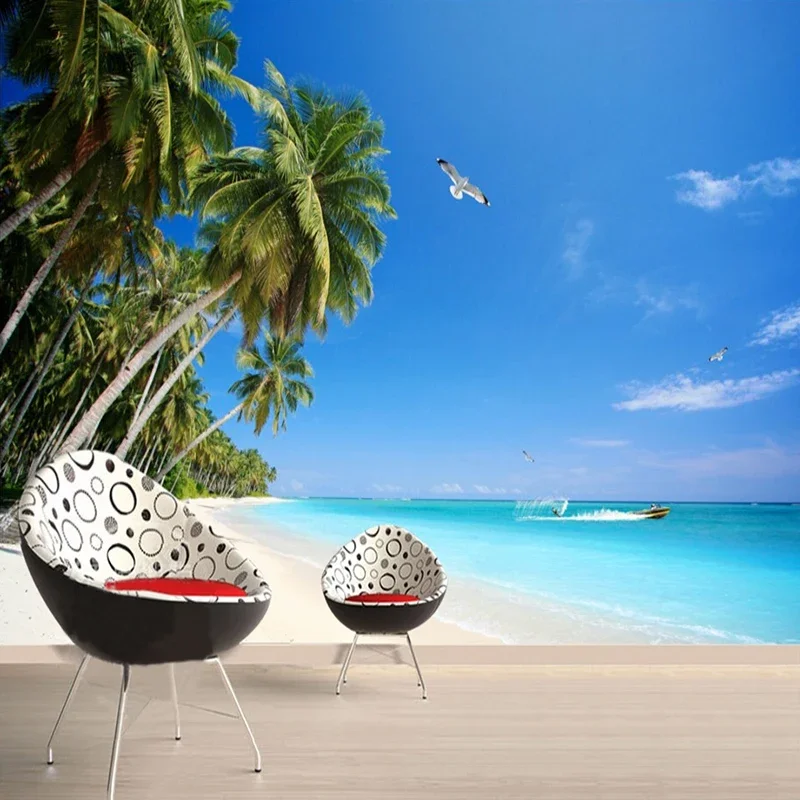 

Custom Photo Wallpaper Modern Fashion Seascape Coconut Tree Beach Sea Seagull Mural Background Wall Decor Papel De Parede Sala