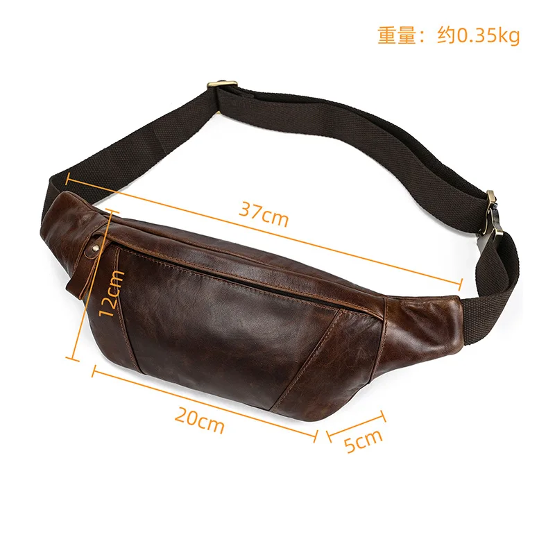 Real leather breast bag multi - purpose oil leather waist bag cross - body brown retro leather for both men and women