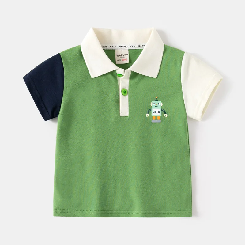 Children's short sleeved T-shirt 2025 summer Korean version children's clothing boys' color blocked sleeves short sleeved polo s