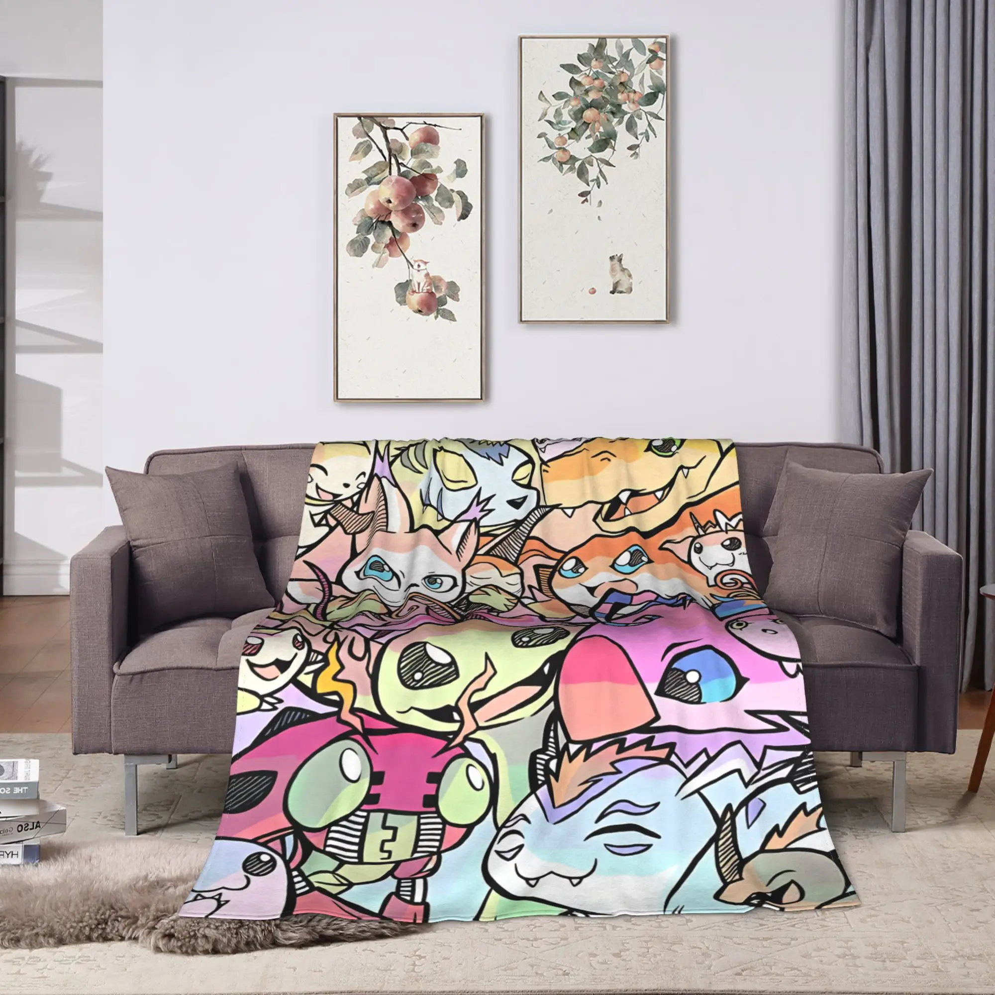 Digimons Blanket Quality Warm Soft  Throw Blanket Winter Students Outdoor Print Bedspread