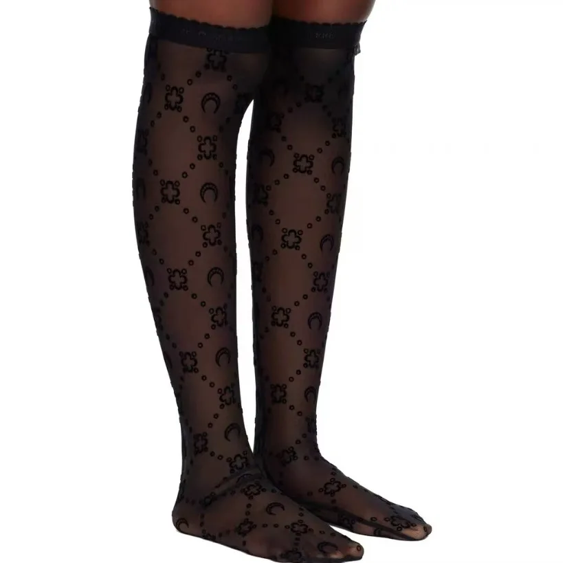 Women Black Moon Velvet See Through Stockings Long Tube Casual Summer New Korean Fashion Versatile