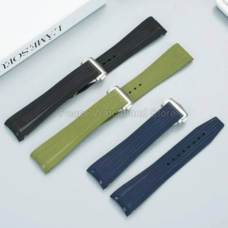 Lightweight Breathable Rubber Watchband Curved Interface Seamlessly Connected for Longines Conquest GMT L3.790/L3.890 Watchstrap
