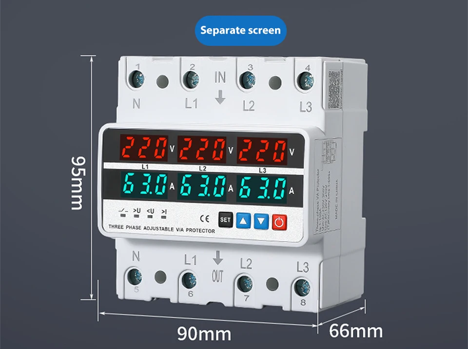 3 Phasen 63 A/100 A DIN-Schiene Voltmeter Amperemeter Einstellbare Über- und Unterspannung Strombegrenzung Schutz Monitor Relais Schutz – Detail 9