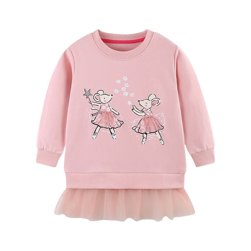 

2-7T New Girls Sweatshirts Long Sleeve Autumn Winter Children's Clothes Mouse Animals Embroidery Baby Tops