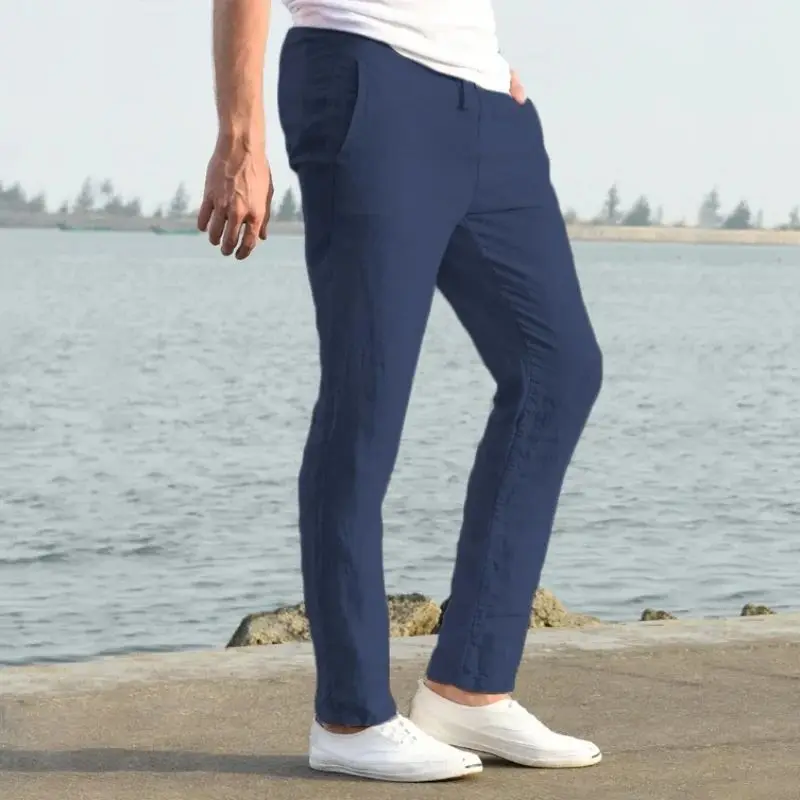 Summer Men's Cotton Linen Pants Joggers Sweatpants Streetwear Breathable Solid Color Linen Trousers Vacation Loose Pants S-5XL