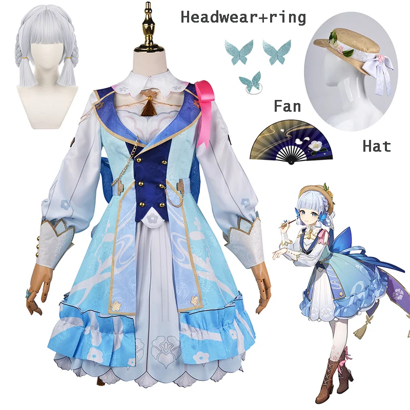 

Game Genshin Impact Kamisato Ayaka New Skin Cosplay Costume Ayaka New Outfit Springbloom Missive Dress Hat Wig Fan Cosplay