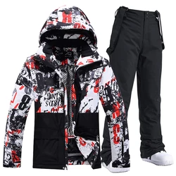 Set di tute da neve per uomo e donna, abbigliamento da snowboard, costumi da sci, abbigliamento invernale impermeabile, pantaloni con cinturino per giacche, moda maschile