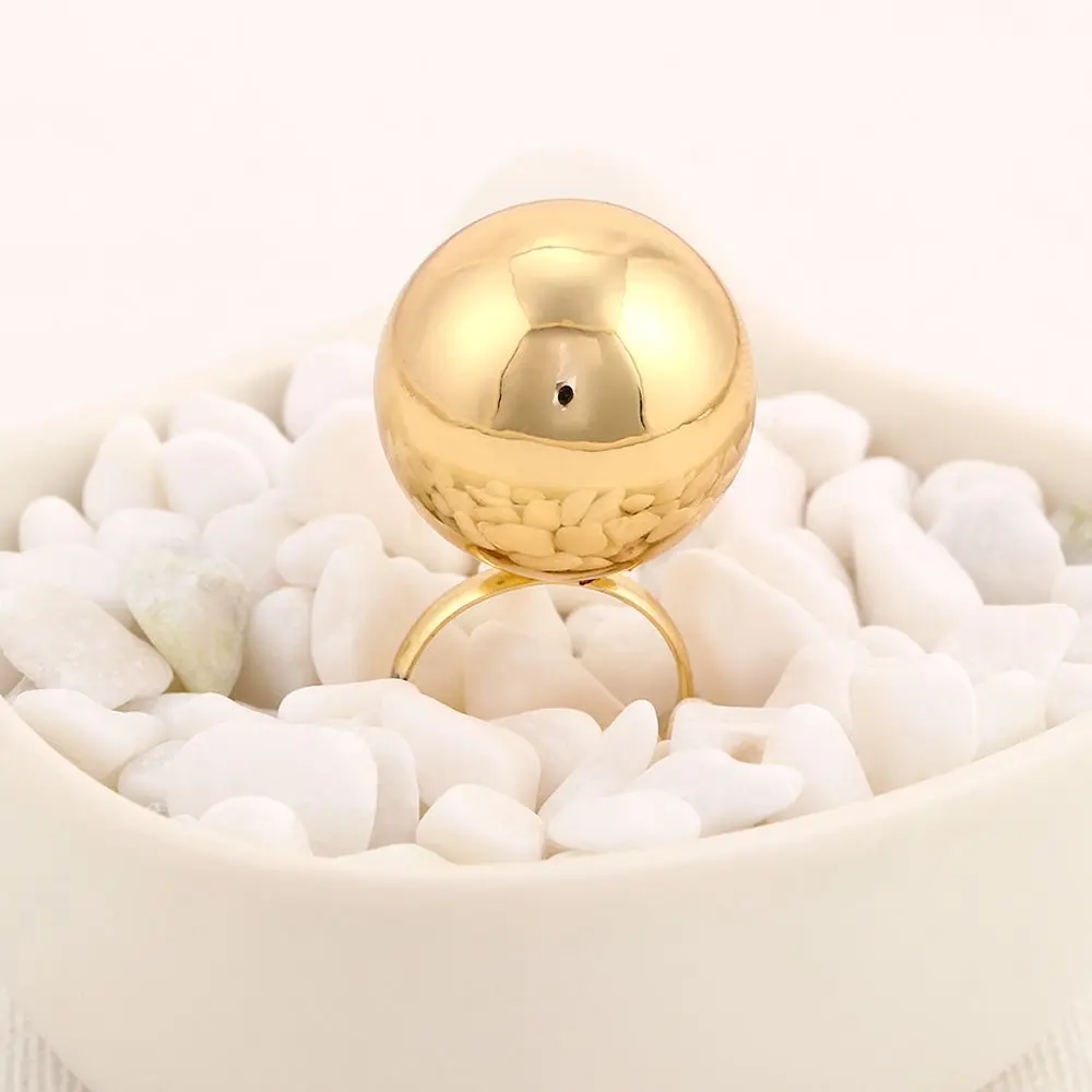 Silver Gold-สีบุคลิกภาพเปิดเครื่องประดับหญิงแหวนผู้หญิงแฟชั่นลูกโลหะขนาดใหญ่