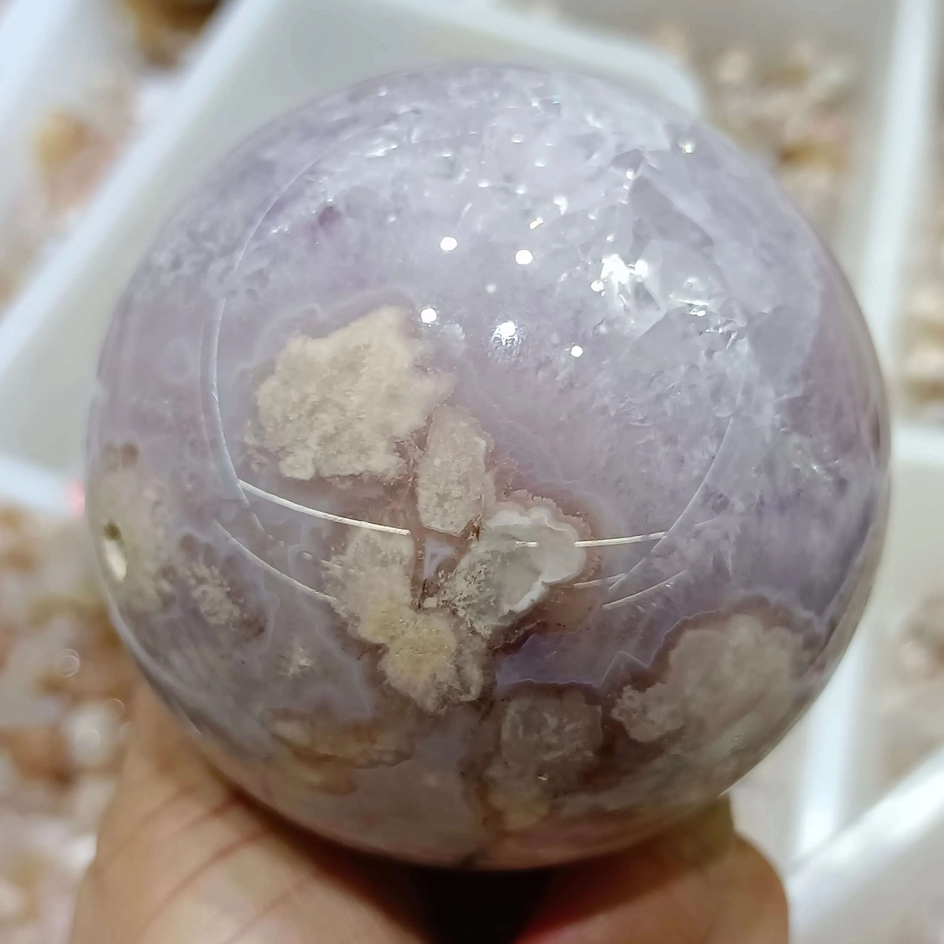 

Natural Purple Pink Sakura Agate Ball Quartz Crystal Mineral Energy Healing Home Office Decorative Gift