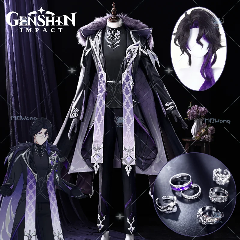 Genshin Impact Pantalone Cosplay Kostüm Regrator Cosplay Kostüm Perücke Rich Person Pantaroone Outfit Halloween Party Erwachsene
